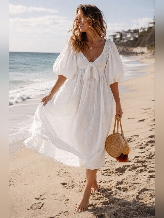 Mara Hoffman Dresses & Skirts - MARA HOFFMAN Swim White SUMMER Smocked Beachy COTTON Maxi Dress Women's Size S